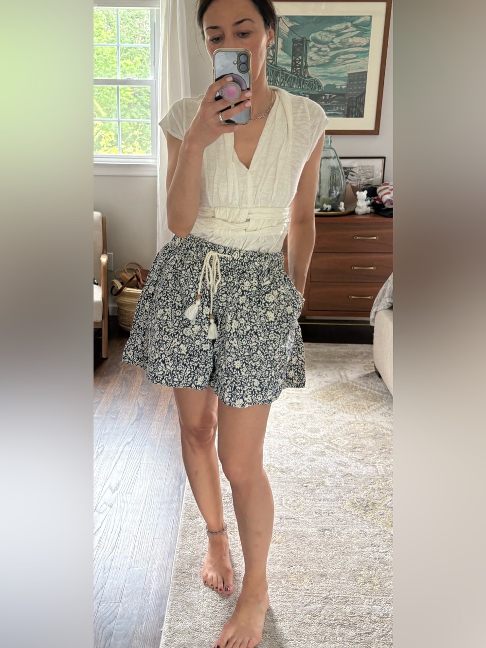 Faherty Blue and White Floral Shorts